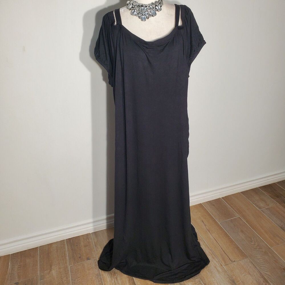 NEW!! CATO CASUAL DRESS BLACK SHORT SLEEVE RAYON/SPANDEX POCKETS SIZE 26/28W(3X)